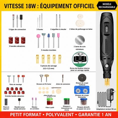 Mini meuleuse électrique portative 18W renforcée avec 108 accessoires 18w 108 18 10-14000 500 g – Livraison gratuite