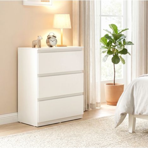 Cómoda (55x34x75 cm), 3 cajones sin tiradores, acabado mate, tablero de madera, blanco (1/5)