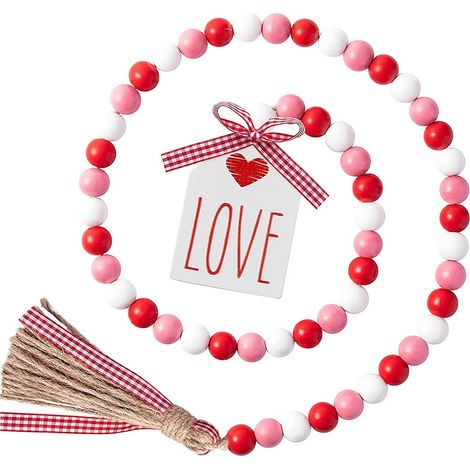 Guirlande Perles Bois - Décoration Murale pour Jour de la Saint-Valentin - Ornement pour Étagère ou Cheminée - 1 Pièce (1/5)