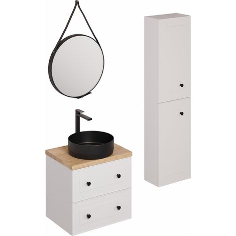 Naturel Mobiletto da bagno con lavabo, inclusi rubinetto, bocca e scarico Naturel Forli bianco (KSETFORLI7)