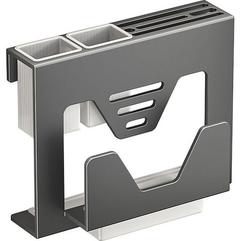 Porte-couteaux en acier inoxydable 304 avec support de rangement pour baguettes – Organiseur mural/de bureau sans perçage pour couverts, planches à découper et couvercles (gris pistolet), (1/5)