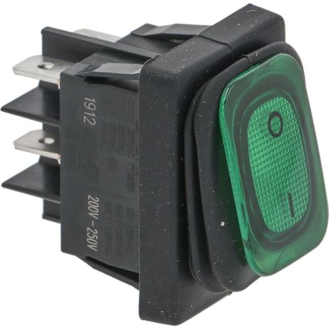 Interrupteur bipolaire vert 16A 250V – Voyant lumineux – Découpe 22x30 mm – Température max 120°C – Compatible congélateurs (1/2)