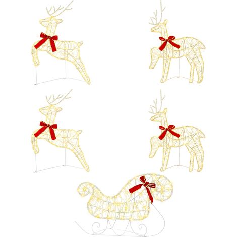 Renne de Noël avec traîneau 5 pc 100 LED Blanc chaud vidaXL (1/5)