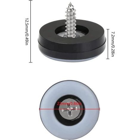 32 Stück Teflon-Möbelgleiter Ø 22 mm (rund) mit 32 Edelstahlschrauben PTFE-Möbelgleiter/Gleiter PTFE (Teflon) (1/5)