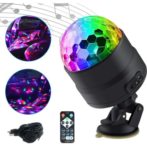 Lampe DJ atmosphère d'intérieur de voiture boule disco éclairage stroboscopique fonction sonore active avec télécommande sans fil sur allume (1/5)