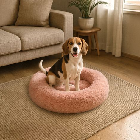 belviona Donut-Hundebett, kuscheliges Plüschbett mit weicher Füllung, sicherem Halt & ergonomischem Rand, 80 cm Durchmesser, altrosa (1/4)