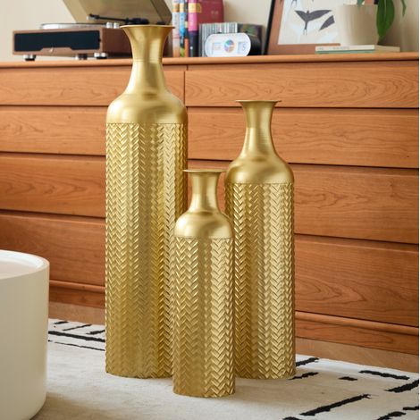 Lot de 3 vases de sol 50/66/83 cm en métal doré, design moderne pour salon FloraGrace (1/5)