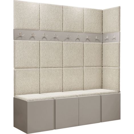 Conjunto para recibidor Pinis II, Abriamo 3, 186x168x46cm, Aglomerado laminado, Tapiz, Colocada, Montada en la pared