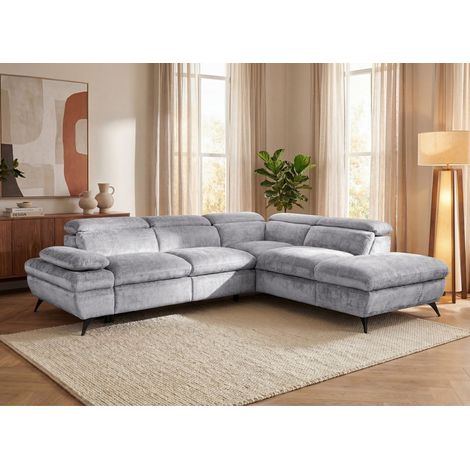 Canapé d'angle convertible avec coffre en velours chiné gris LUFY