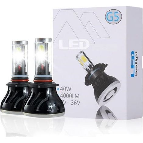 KIT H4 6000K CANBUS 4000 LUMEN COPPIA LAMPADE LED FARI RICAMBIO G5 40W