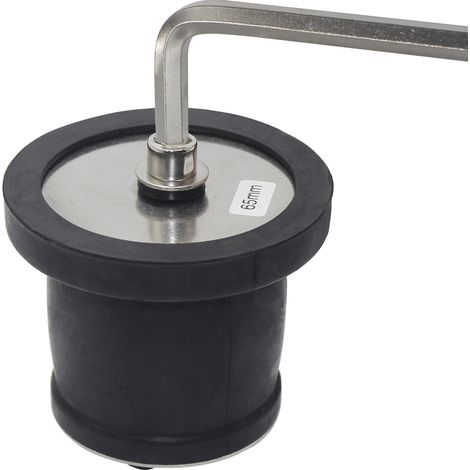 Tapón de manguera expandible con sello mecánico, ajuste de 65 a 80 mm (2-9/16″–3-1/8″), mango de acero inoxidable.