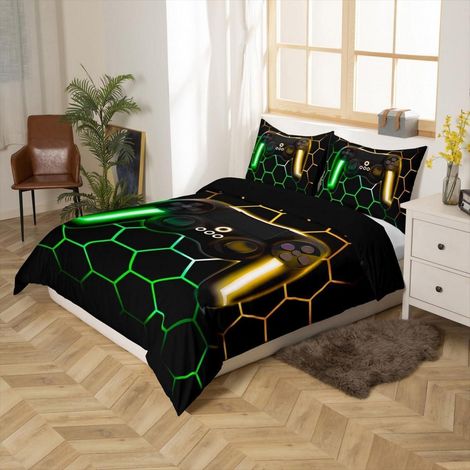 Bettwäsche Set 200x200cm mit 2 Kissenbezügen 80x80cm, Gamer Design, Mikrofaser