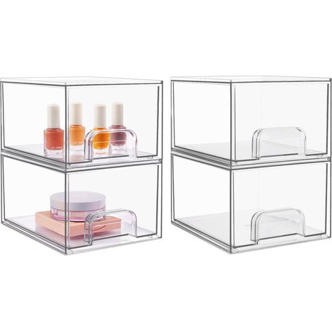 4 Boîtes de rangement empilables en acrylique pour tiroirs de salle de bain, petit rangement pour tiroirs, durables, adaptées aux cuisines ect (1/5)