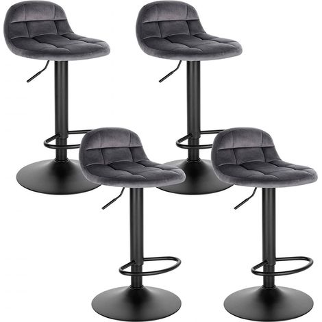 WOLTU Barhocker 4er Set Barstuhl mit Rückenlehne Fußstütze höhenverstellbar (62-83cm) 360° Drehstuhl bis 120kg belastbar Samt Metall Dunkelgrau (1/5)