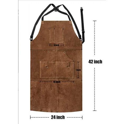 Tablier en Cuir Menuiserie, Tablier de Travail avec 6 Poches à Outils, Tablier Soudeur pour Homme Femme, Anti-Chaleur Ignifuge Tablier d'Atelier, Réglable de M à XXL (1/4)