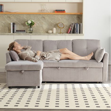 Sofá cama modular con almacenaje gris claro OKMYHOME (1/5)
