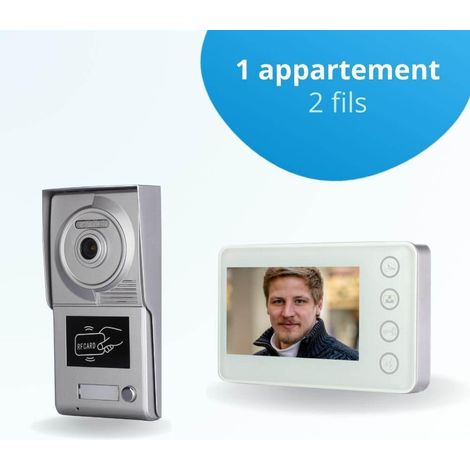 Portier interphone vidéo NEO 2 Fils - 1 appartement - 1 écran blanc - avec lecteur de badge