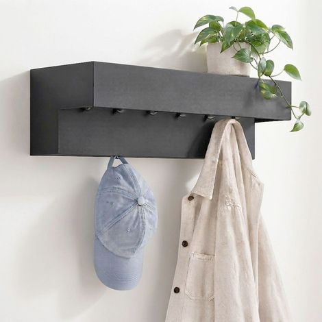DanDiBo Wandgarderobe mit Ablage 60 cm Metall 96741 Schwarz Garderobenleiste Hängegarderobe Garderobenhaken Kleiderhaken Garderobe Hängend Modern