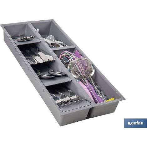 Range-couverts avec 7 compartiments 20x45x6,5cm gris (1/4)