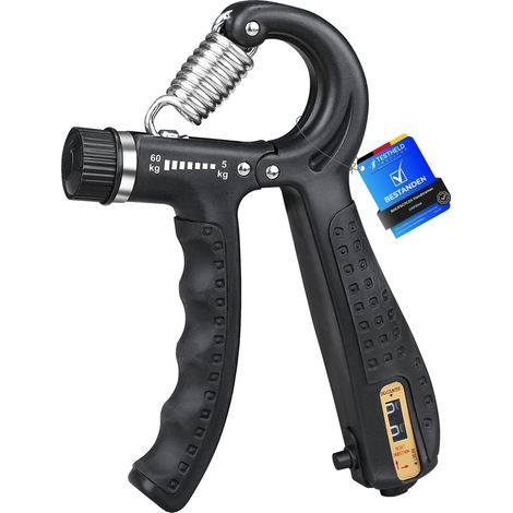 GA5003, Hand Grip, Grip Musculation avec Compteur, Résistance Réglable 5-60kg, pour Athlètes et Exercices de Récupération de la Main, Noir (1/5)