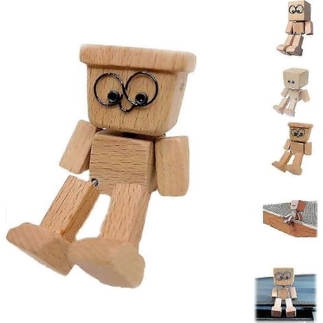 Charmante petite figurine en bois aux 12 expressions magnétiques, figurine amusante avec pieds qui tremblent, décoration mignonne pour tableau de bord de voiture. Couleur : Style C (1/4)