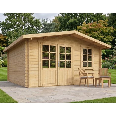 Gartenhaus Como XXL 400 x 300 cm - in 44mm Wandstärke - mit Biberschindeln (1/5)