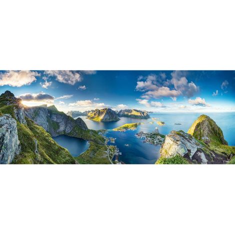 Tableau pour chambre paysage de Norvège | Tableau turquoise & vert pour salon | Tableau bord de mer & falaise pour bureau 1,0 x 0,4 m (1/2)