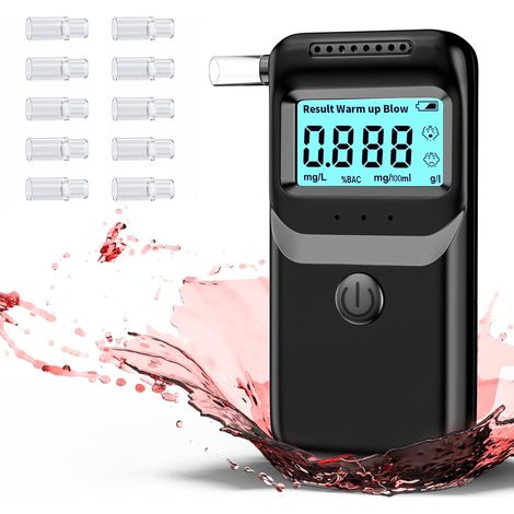 Ethylomètre,Éthylomètre avec Affichage Numérique LCD Bleu Et 10 Buses,Précision de Niveau Éthylomètre,Éthylotests Personnels pour Usage Domestique (1/5)