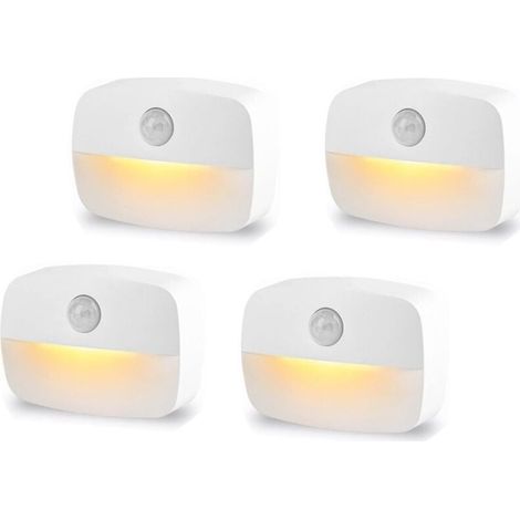 Un ensemble de 4 veilleuses LED à piles avec capteur automatique, adaptées aux salles de bains, couloirs, placards, cuisines et chambres. (1/4)
