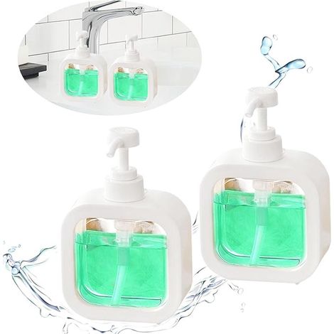 Lot de 2 flacons-pompes - Distributeurs de savon et de shampoing - Rechargeables - Autonomes et rechargeables - Pour après-shampoing, gel douche et lotion - Accessoires de cuisine et de salle de bain  (1/5)