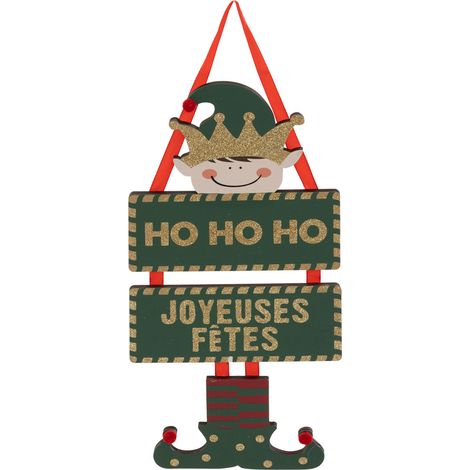 Déco de Noël Pancarte murale Elfe et Joyeuses Fêtes H 35 cm - Feeric Christmas (1/2)