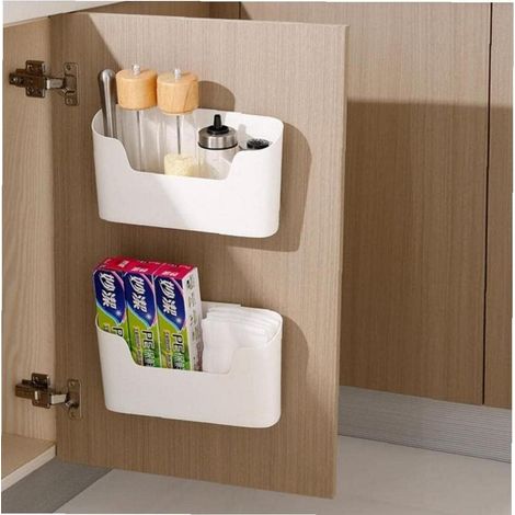 Caja de almacenamiento para puerta de armario de cocina (2 piezas), adhesiva para pared, organizadora para armario, baño y refrigerador, para artículos diversos.