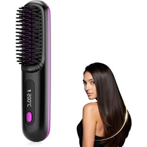 1 Brosse chauffante, 3 réglages température, technologie céramique, autonomie 90min, port USB-C, cheveux courts (1/5)