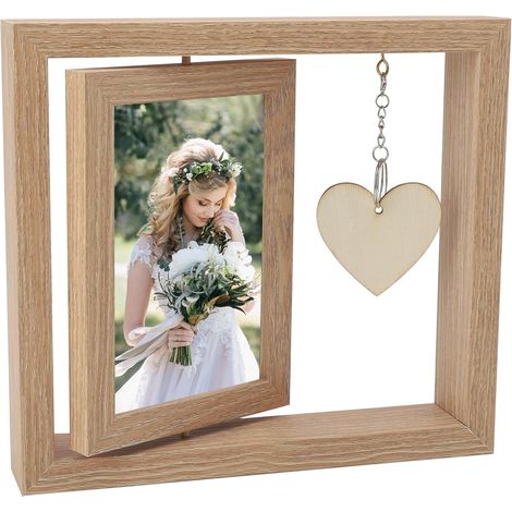 10 x 15 cm Cadre Photo Bois Personnalisé Pivotant Avec Pendentif Cœur (1/5)
