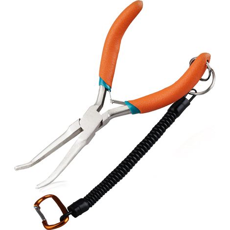 Petite pince à bec aiguille courbé pour la fabrication de bijoux - 14 cm - Pince à bec aiguille coudée avec mâchoire dentelée - Pince à épiler avec cordon et poignée incurvée (1/5)