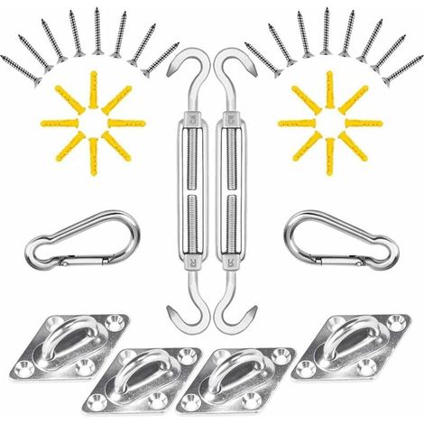 royaluxe -Fixation Voile D'ombrage,Mât de Fixation pour Voile D'ombrage 40Pcs,Kit de Fixation Inoxydable Voile D'ombrage,Kit de Montage Fixations pour Voile D'ombrage Triangulaire,Voile D'ombrage Rect (1/4)