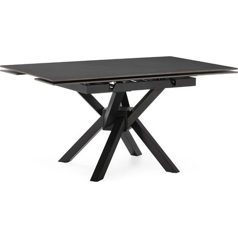 Table repas extensible pierre frittée anthracite pieds croisés métal noir - ARIETTE (1/5)