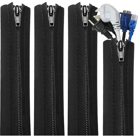 Lot de 4 manchons de gestion de câbles en néoprène avec fermeture éclair, housse de protection flexible pour câble de 50,8 cm (1/5)
