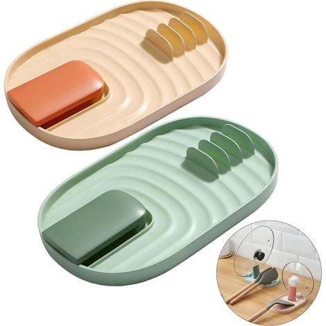 2 Pièces Couvercle de Casserole et Porte-Cuillère, Range Couvercle Repose Cuillère Cuisine, Multifonctionnel Porte Couvercle Cuisine, Repose Ustensiles de Cuisine pour Couvercles et Cuillères (1/5)