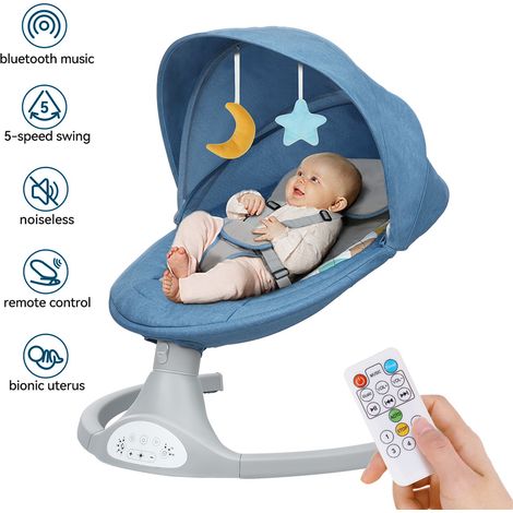 Transat électrique pour bébé, balancelle 5 vitesses avec musique Bluetooth et moustiquaire, convient aux bébés de 0 à 12 mois, jusqu'à 9 kg, bleu