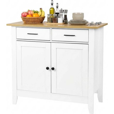 Buffetschrank Weiß mit 2 Schubladen und Türen, Sideboard 91x40x82 cm, Küchenschrank (1/5)