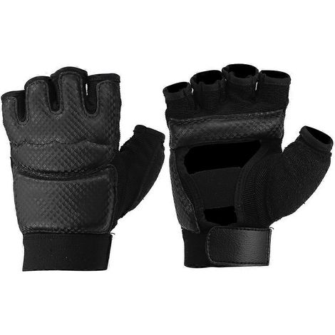Gants de boxe demi-doigts noirs 2024A, protection des mains pour l'entraînement sportif et le taekwondo.