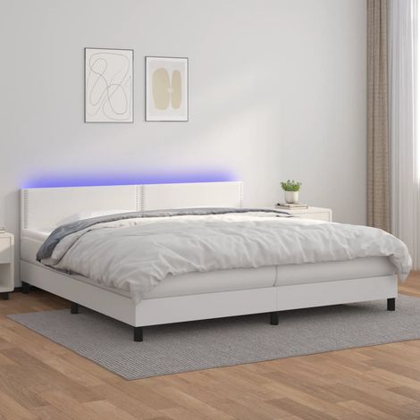 Sommier tapissier et matelas et LED, Lit Adulte, Lit double Blanc 200x200 cm Similicuir BVM49486 (1/5)