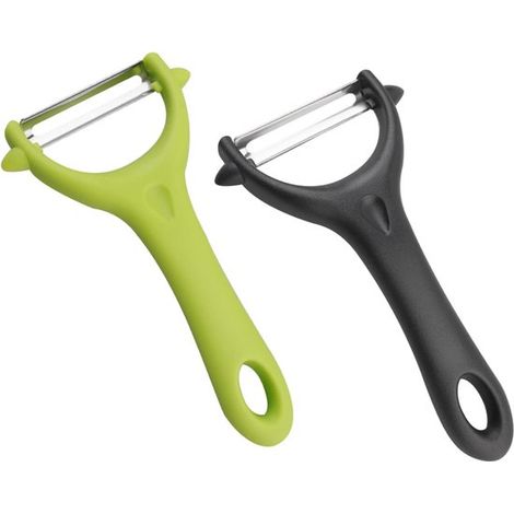 Peladores - Juego de 2 - Peladores en forma de Y - Acero inoxidable - Peladores de frutas y verduras, aptos para la cocina, negro + verde (1/5)