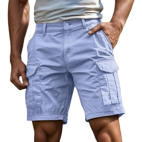Short Homme Pantacourt Cargo Homme Shorts et Bermudas Travail Cargo Ceinture Elastique Boardshort avec Poches Style Sport Jogging Slim Fit Pantalon Court Non Incluse Ceinture S-4XL (1/5)
