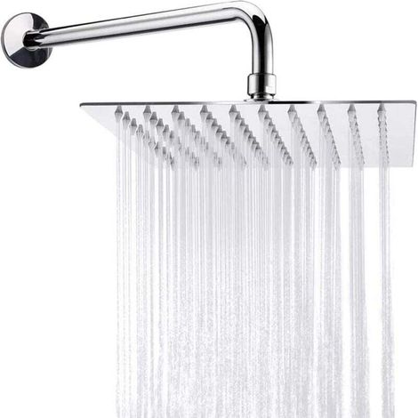 High-pressure shower head, large 304 stainless steel square shower head with 30 cm tube, fixed bathroom shower head, water-saving (1/4)