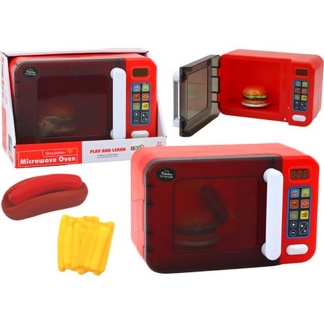 Horno microondas de juguete con accesorios rojos (1/4)