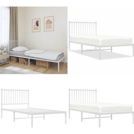 Cadre de lit métal sans matelas avec tête de lit blanc 90x190cm - Cadre De Lit - Lit Simple - Lit Metal - Lit Blanc - Tête De Lit - Home & Living (1/5)
