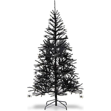 Schwarzer Halloween-Baum mit violetten LED-Lichtern, 183 cm