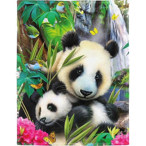 Couverture chaude, douce et confortable, facile d'entretien, lavable en machine jolis pandas, Coton mélangé, Couleur 1, 125 x 150 cm (1/5)